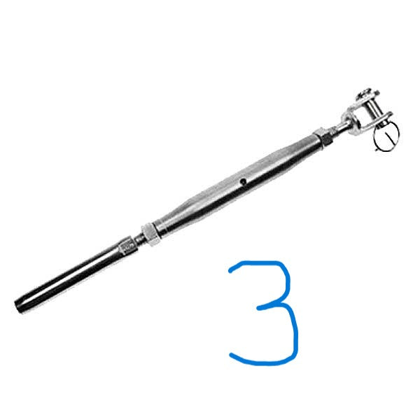 5/16" x 4-3/16" Jaw & Swage Stud Stainless Steel Turnbuckle | 3/16" Cable | 3-Pack