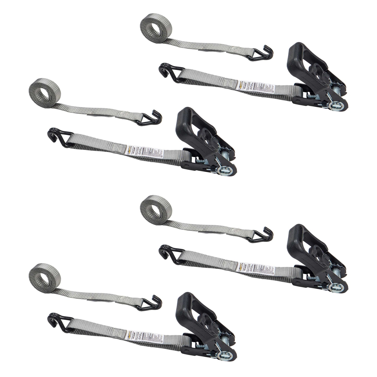 1 inch x 10 foot Rubber Coated Ratchet Strap w Vinyl Coated Wire Hooks 4 Pack image 1 of 7