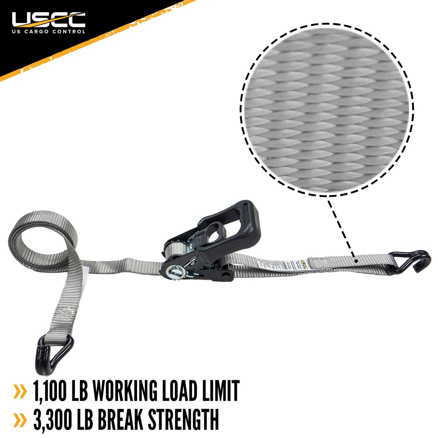 1 inch x 10 foot Rubber Coated Ratchet Strap w Vinyl Coated Wire Hooks image 2 of 7