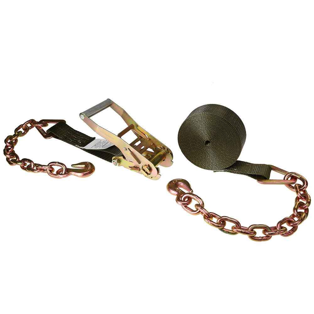 2 inch x 30 foot Olive Ratchet Strap w Chain Extension