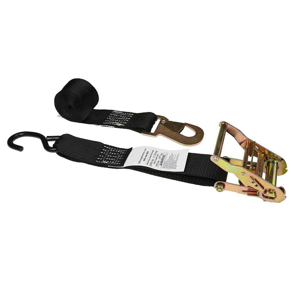 2 inch x 8 foot Black Ratchet Strap w Vinyl Coated SHook & Flat Snap Hook image 1 of 3