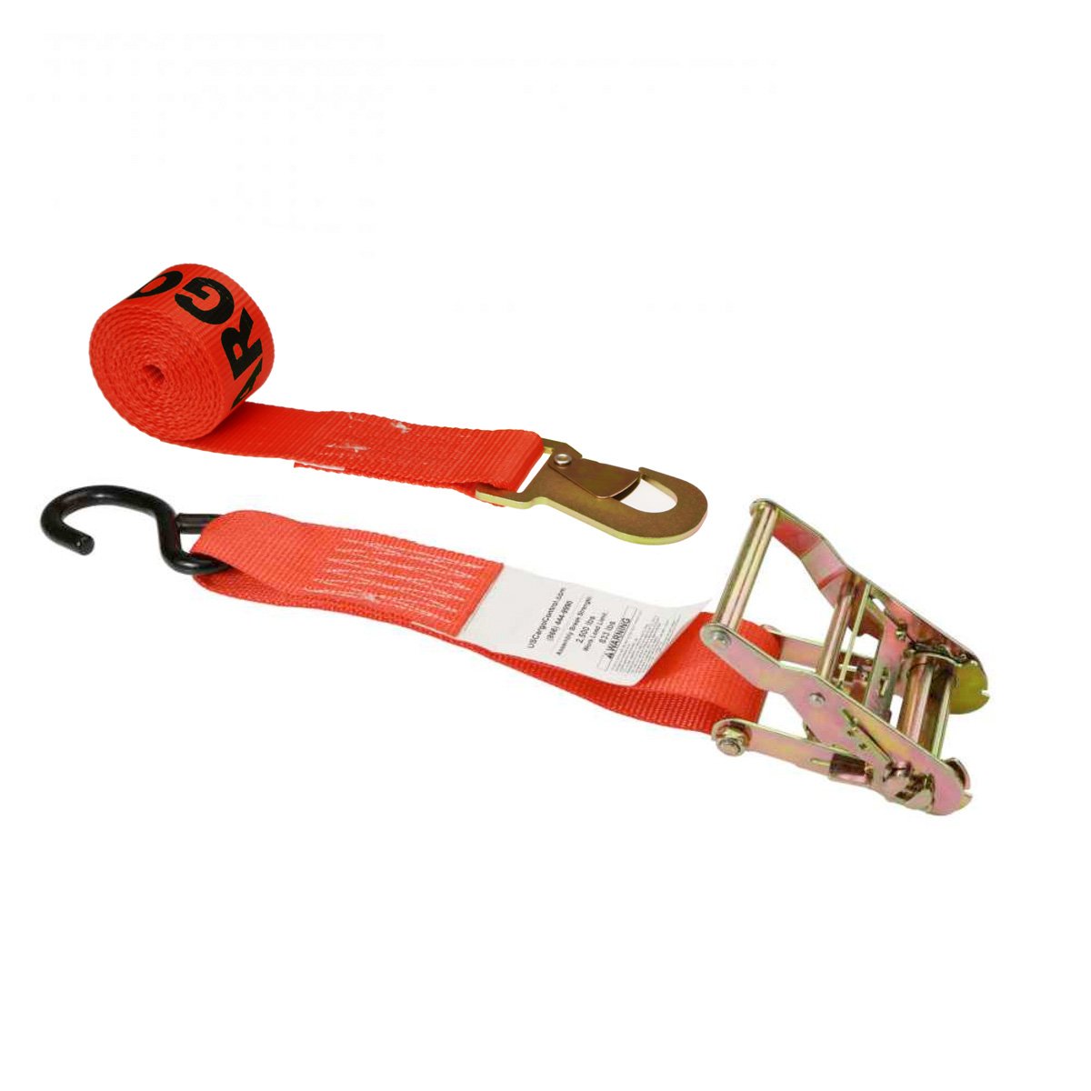 2 inch x 8 foot Red Ratchet Strap w Flat Snap Hook & S Hook image 1 of 4
