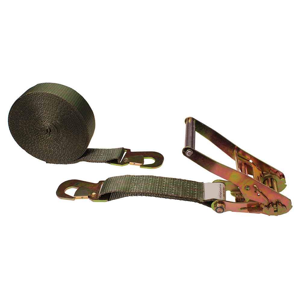 2 inch x 27 foot Olive Ratchet Strap w Flat Snap Hooks image 1 of 3