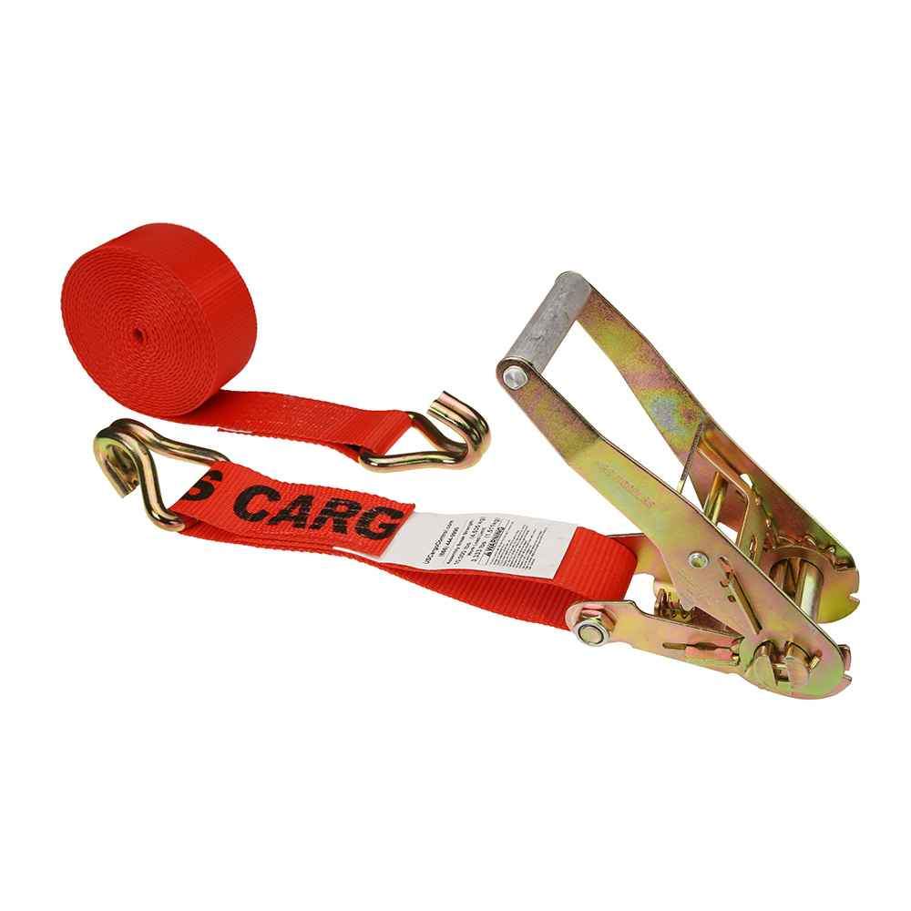 2 inch x 24 foot Red Ratchet Strap w Double J Hook image 1 of 3