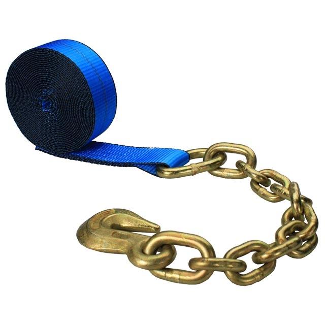 2 inch x 40 foot Blue Winch Strap w Chain Extension