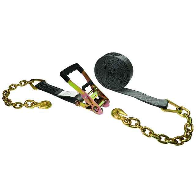 2" x 30' Ratchet Strap w/ Chain Extension - Heavy Duty BlackLine