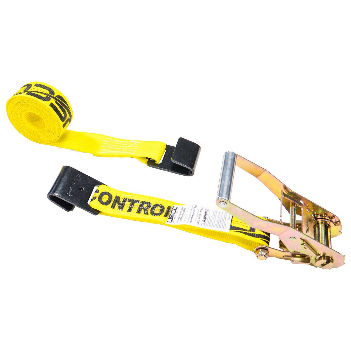 2" x 18' Yellow Ratchet Strap w/ Black Flat Hook