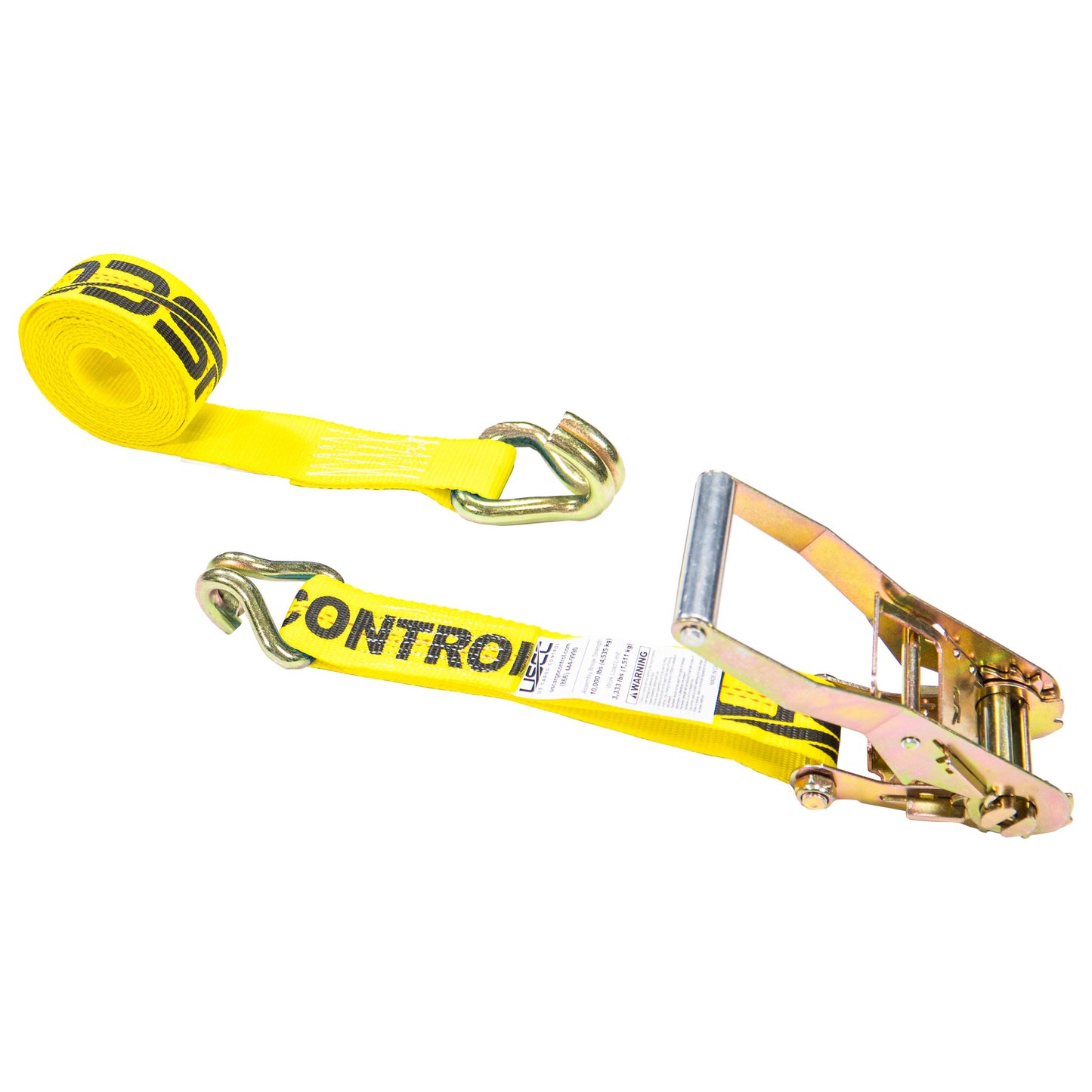 2" x 18' Yellow Ratchet Strap w/ Double J Hook