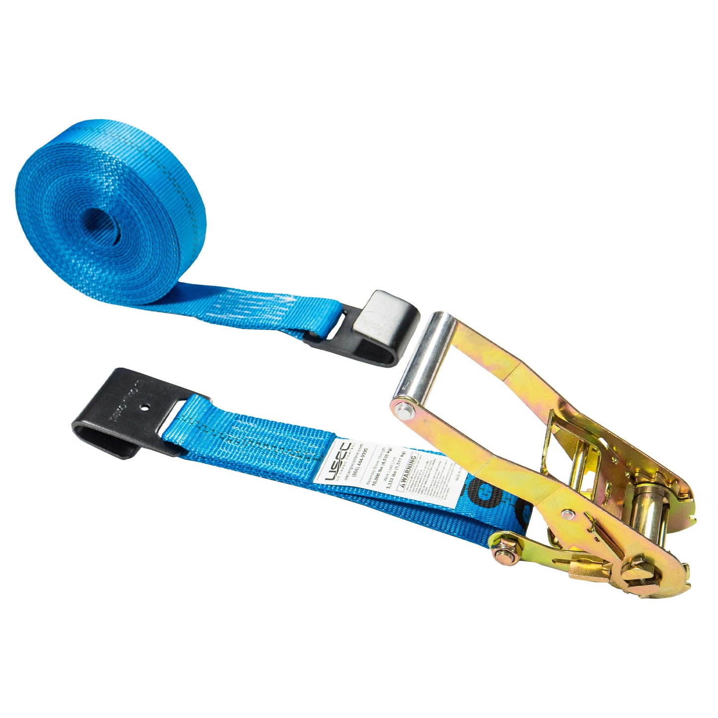 2" x 30' Blue Ratchet Strap w/ Black Flat Hook