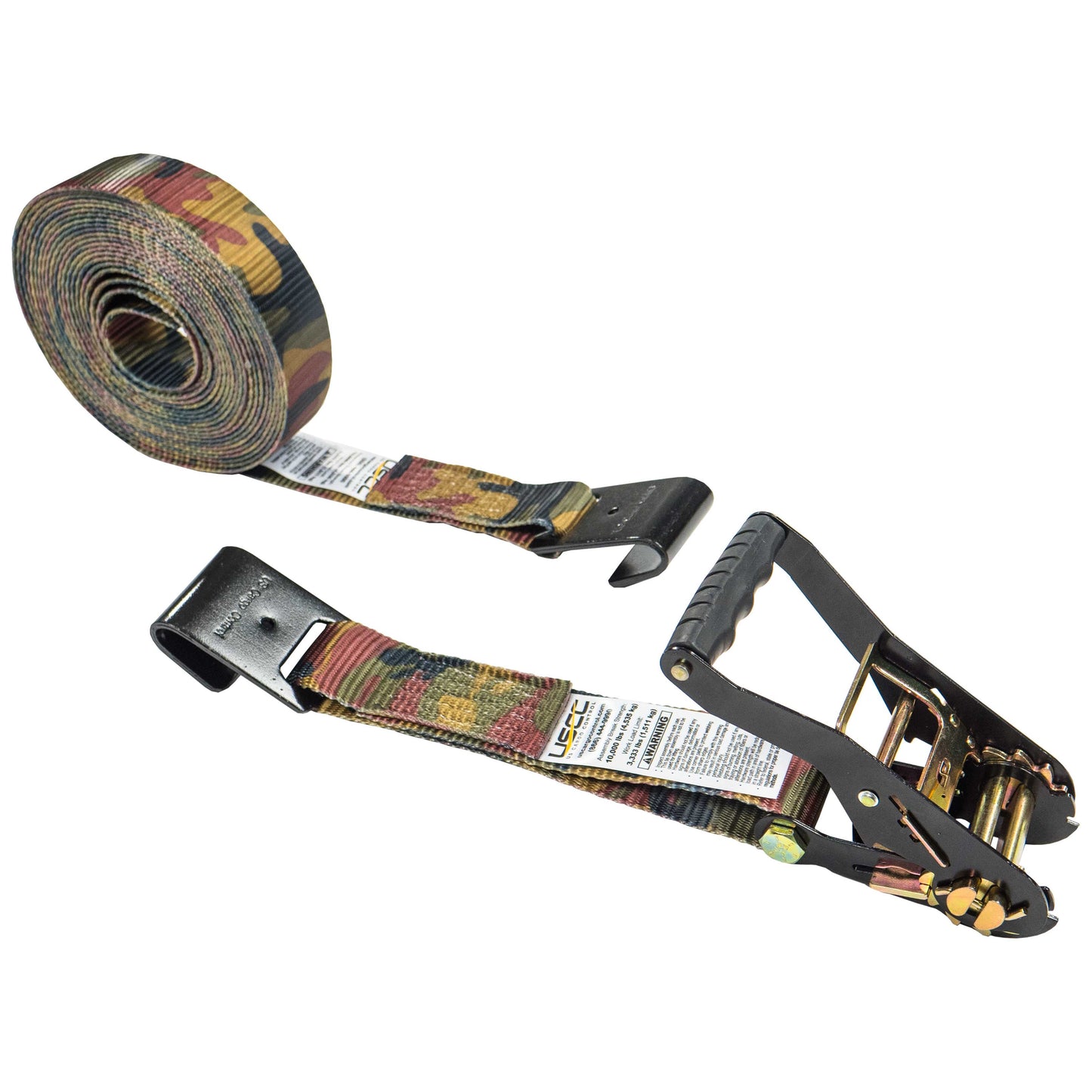 2" x 27' Black Ratchet & Camo Strap w/ Black Flat Hook
