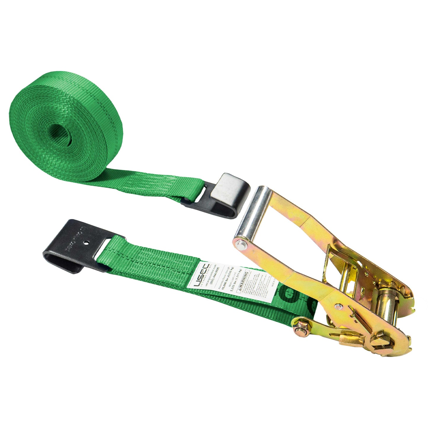 2" x 30' Green Ratchet Strap w/ Black Flat Hook