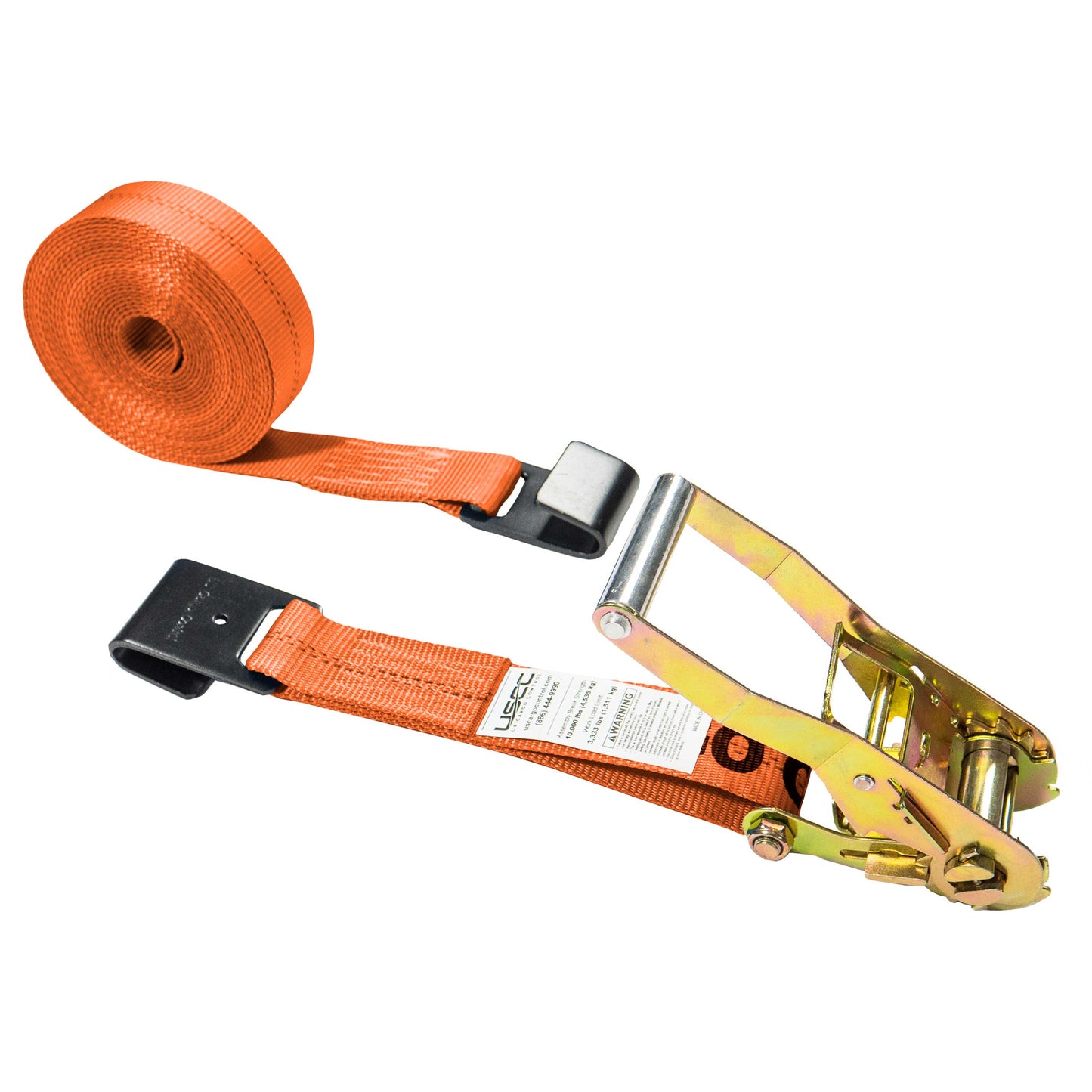 2" x 30' Orange Ratchet Strap w/ Black Flat Hook