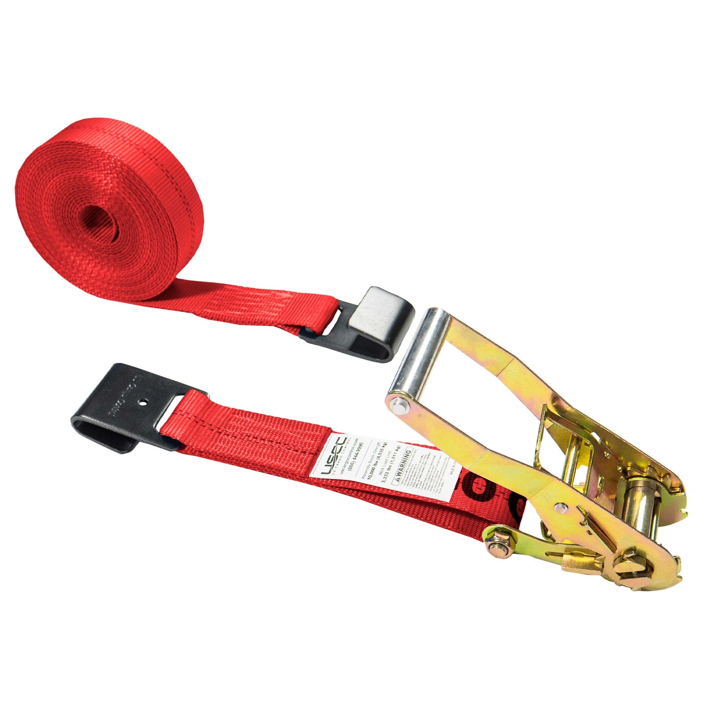 Red 2" x 27' Ratchet Strap w/ Black Flat Hook