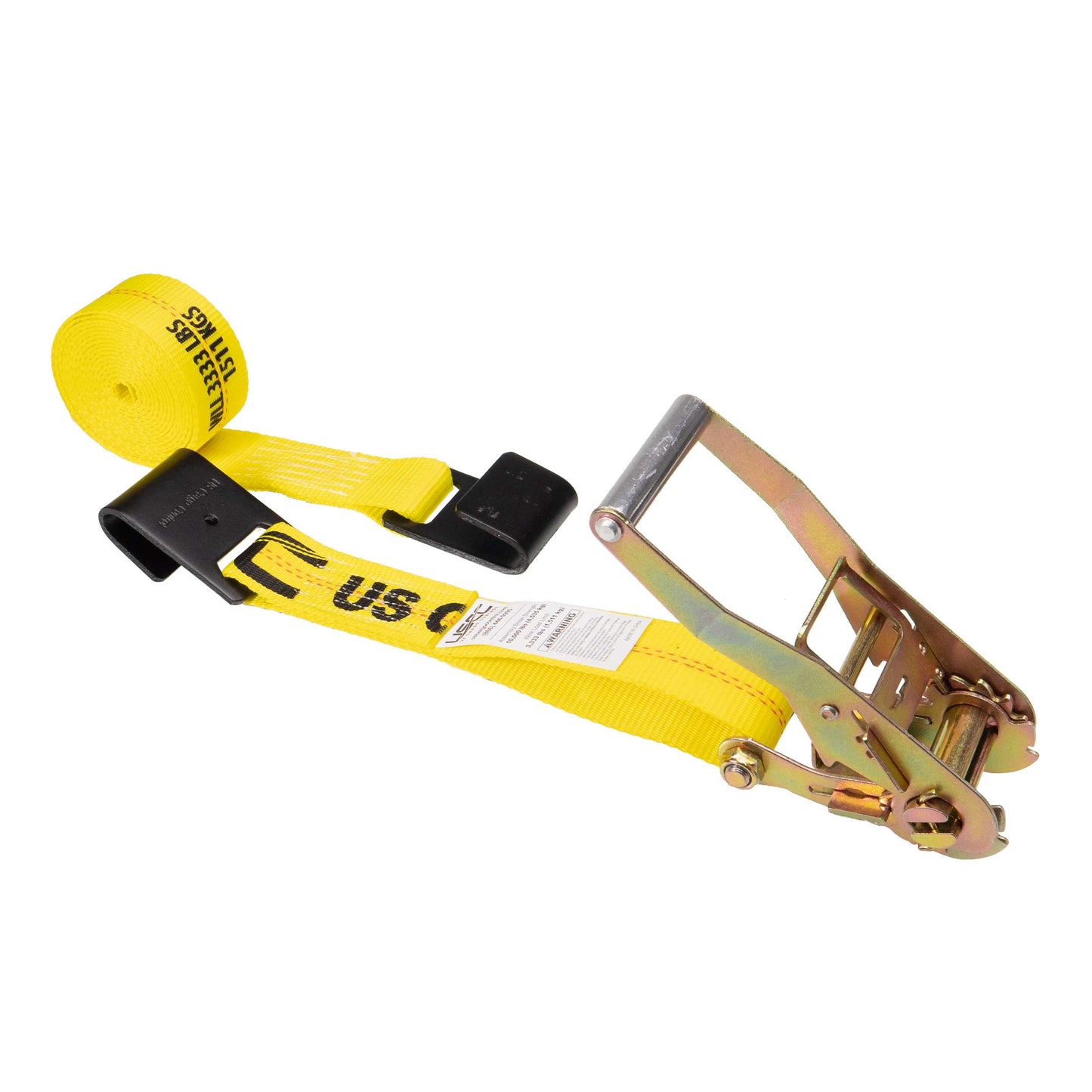 2" x 27' Yellow Ratchet Strap w/ Black Flat Hook