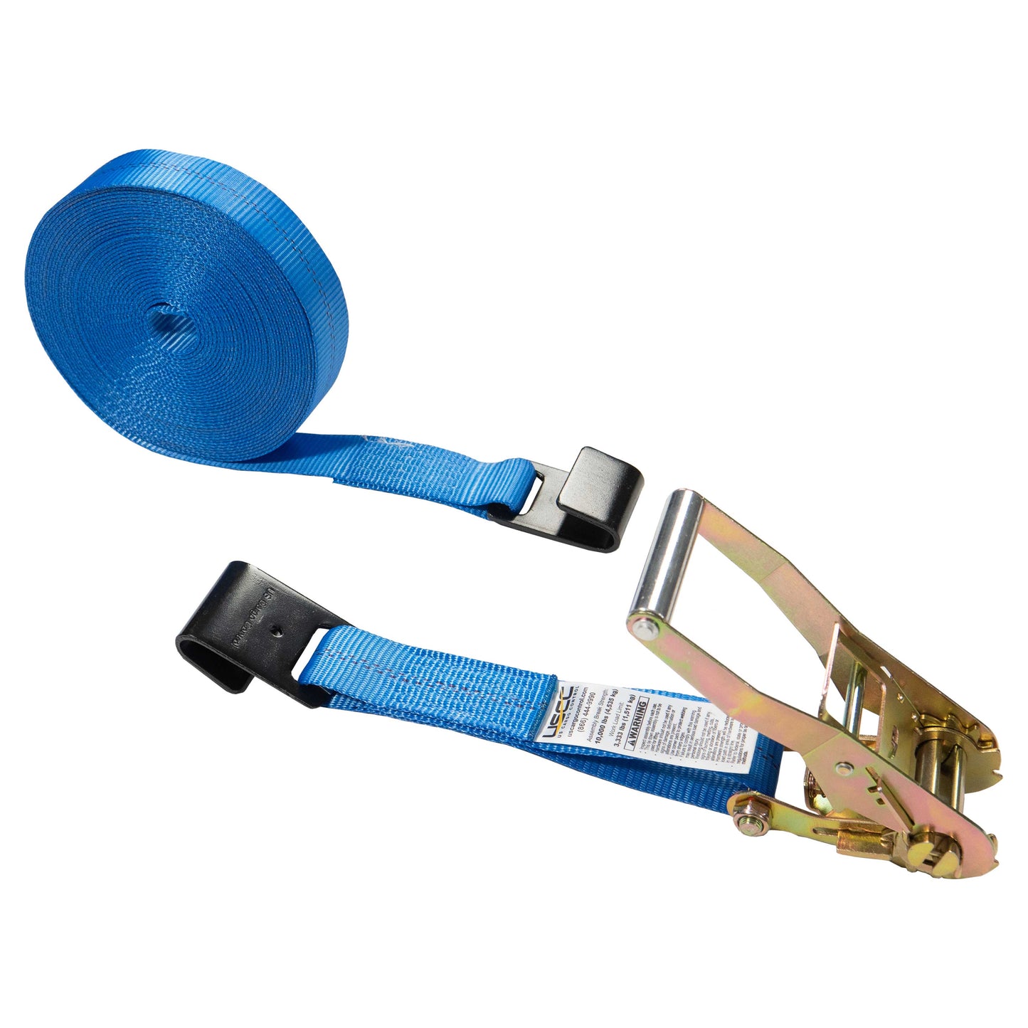 2" x 50' Blue Ratchet Strap w/ Black Flat Hook