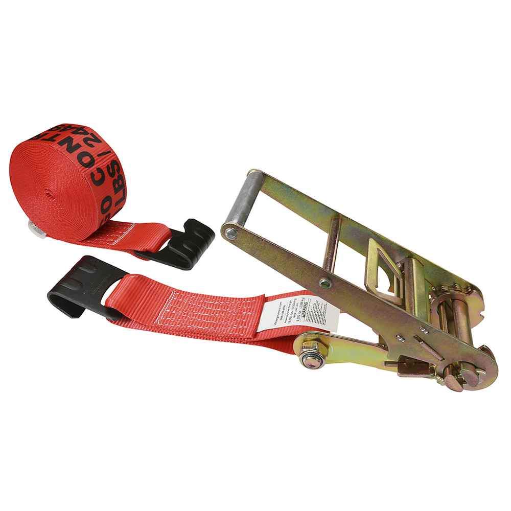 3 inch x 27 foot Red Ratchet Strap w Flat Hooks image 1 of 4