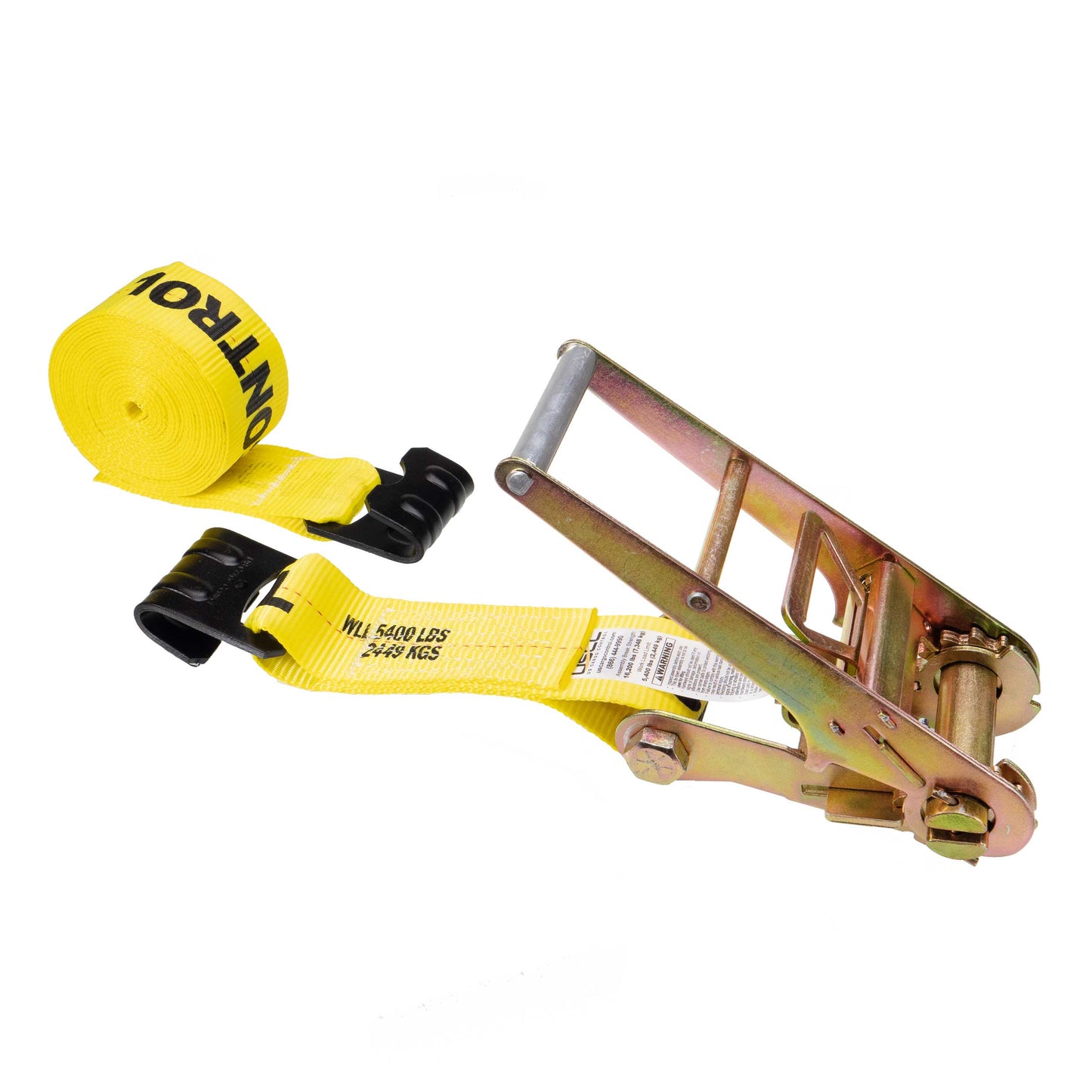 3 inch x 40 foot Yellow Ratchet Strap w Flat Hooks image 1 of 4