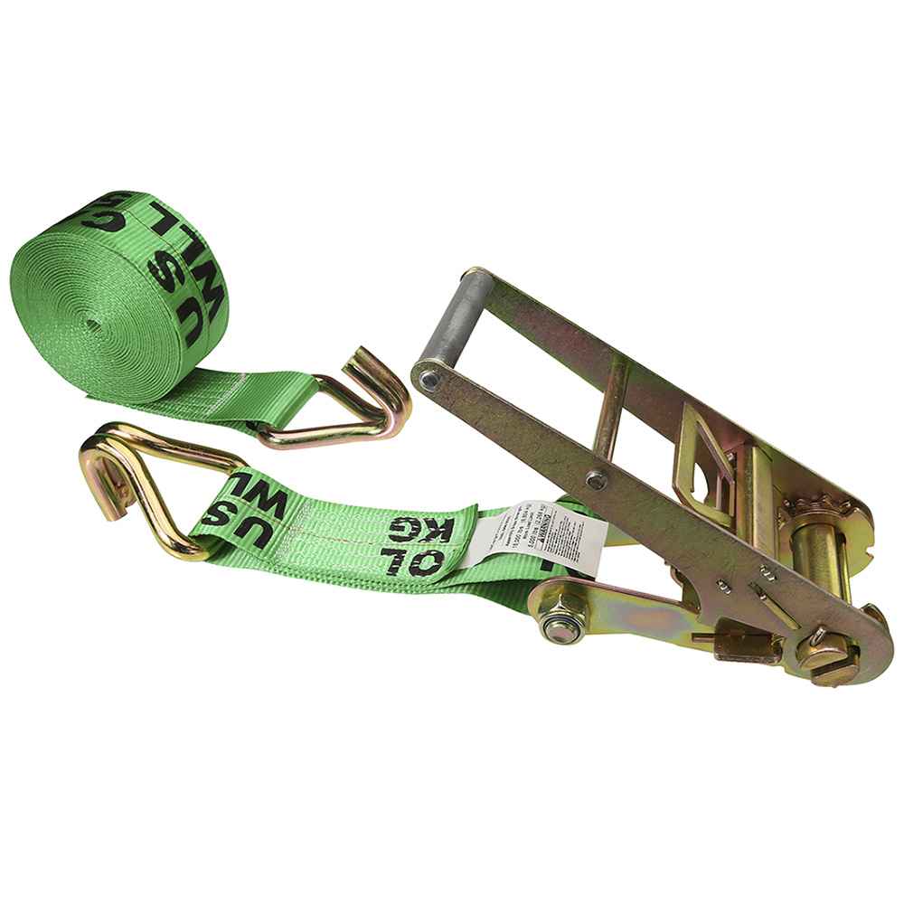 3 inch x 40 foot Green Ratchet Strap w Wire Hooks image 1 of 3