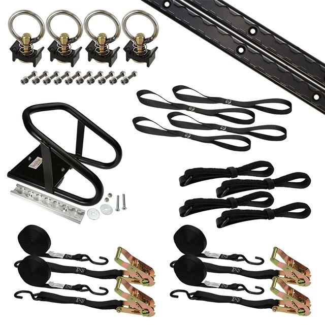 6' Single Tie Down System w/ Wheel Chock - Black