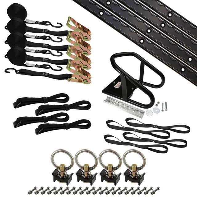 8' Single Tie Down System w/ Wheel Chock - Black