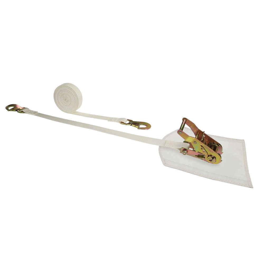 1" x 16' White Tent Strap w/ Cover and Flat Snap Hooks