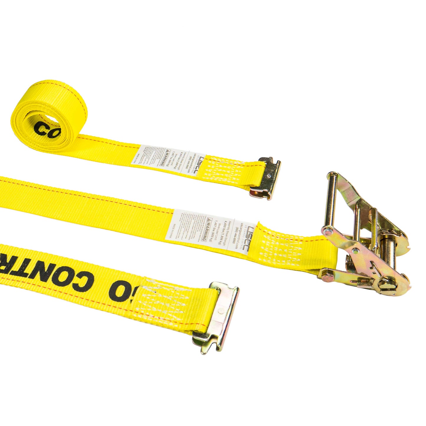 2 inch x 12 foot Yellow E Track Ratchet Straps w Spring EFittings image 1 of 10