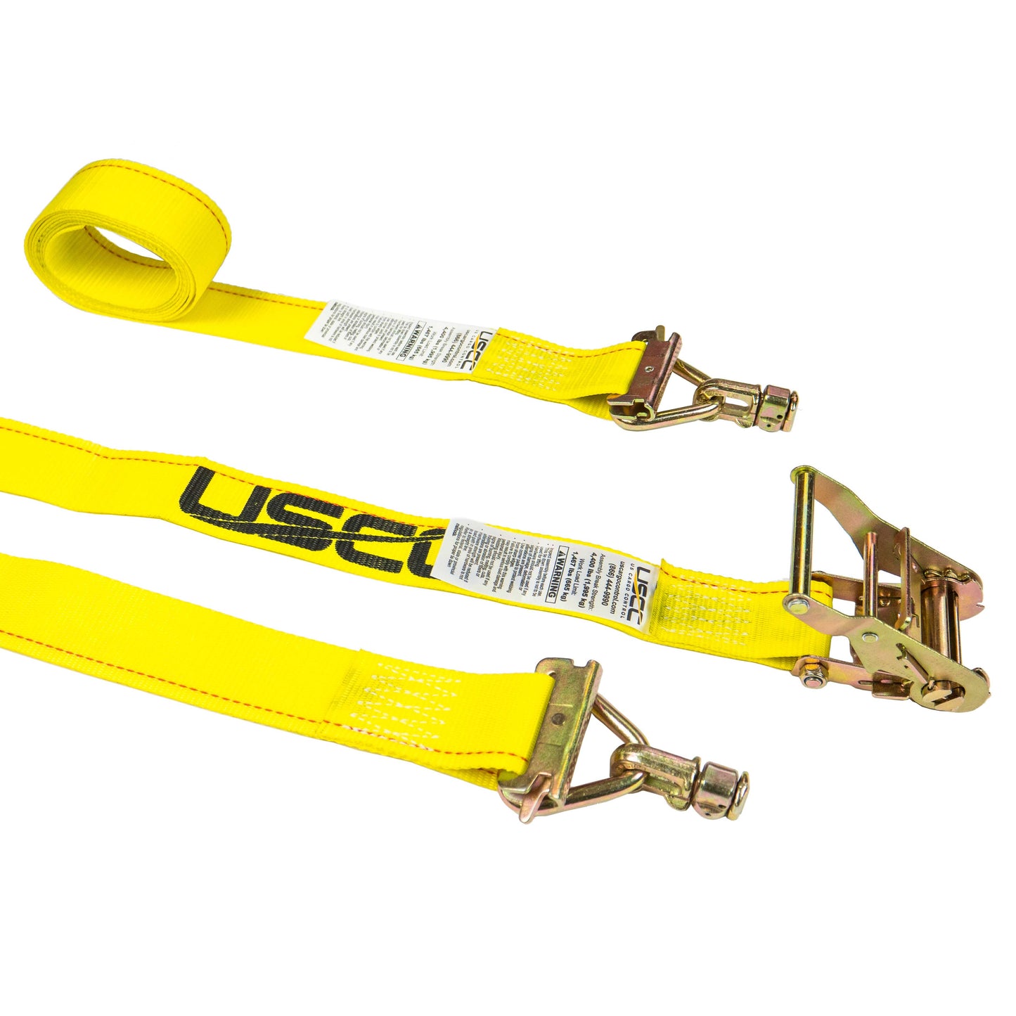 2 inch x 12 foot Yellow E Track Strap w Spring EFittings & Double Stud image 1 of 10