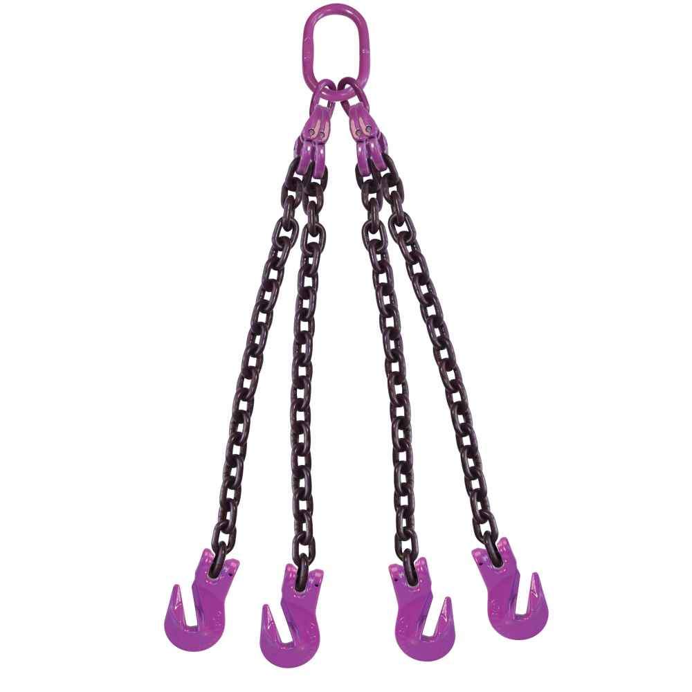 58 inch x 12 foot 4 Leg Chain Sling w Grab Hooks Grade 100 image 1 of 3