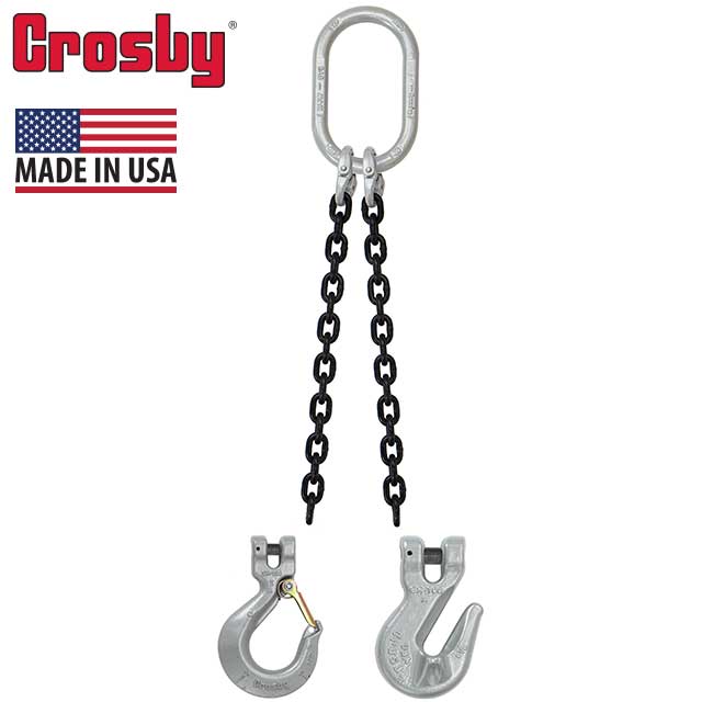 34 inch x 6 foot Crosby 2 Leg Chain Sling w Grab Hooks Grade 100 image 2 of 2
