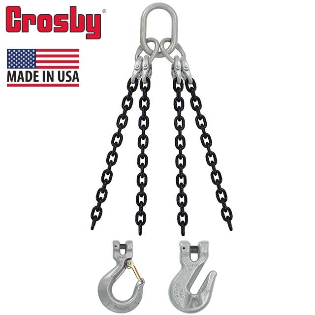 34 inch x 16 foot Crosby 4 Leg Chain Sling w Sling Hooks Grade 100 image 2 of 2