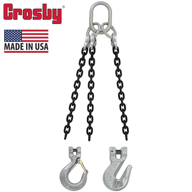 34 inch x 18 foot Crosby 3 Leg Chain Sling w Sling Hooks Grade 100 image 2 of 2