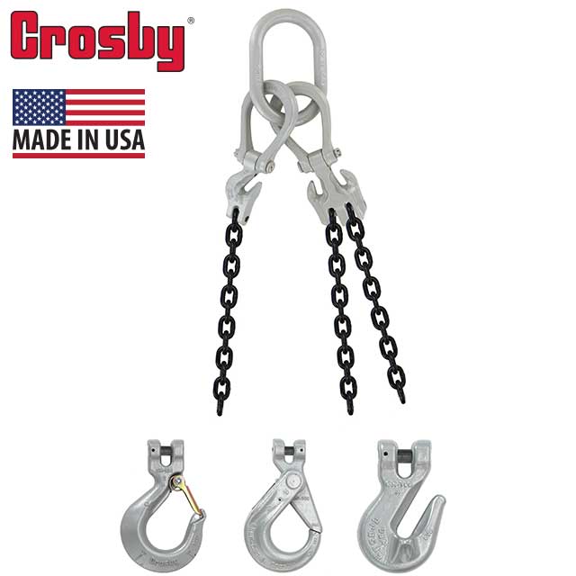 58 inch x 5 foot Crosby Adjustable 3 Leg Chain Sling w Sling Hooks Grade 100 image 2 of 2