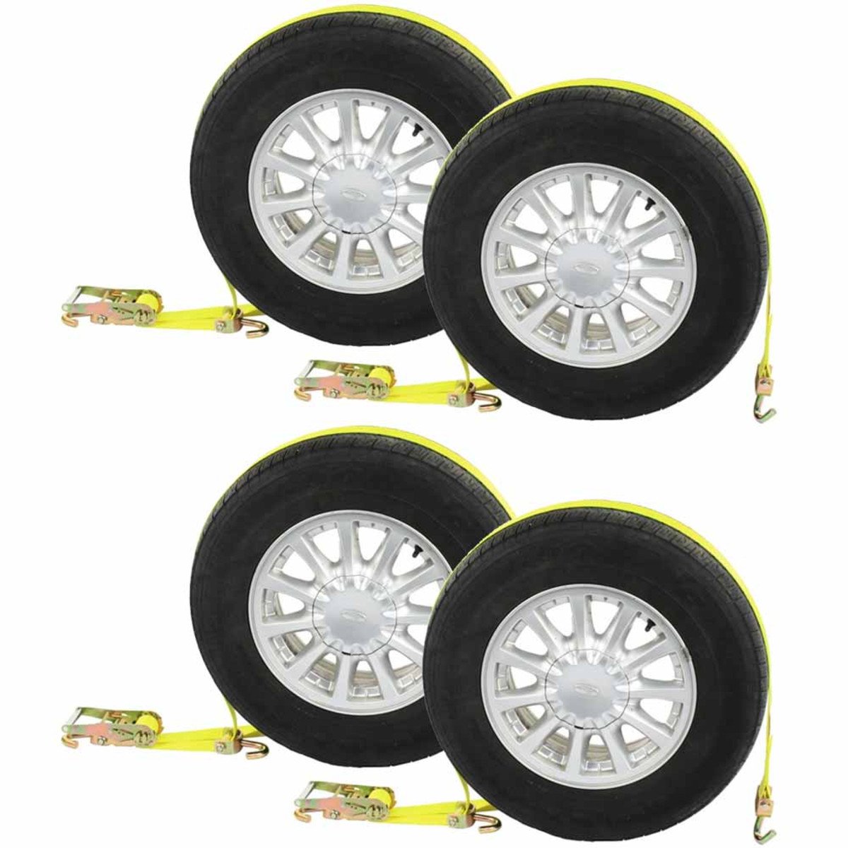 Car Carrier Wheel Strap w Swivel Hooks & Ratchet 4 Pack image 1 of 10