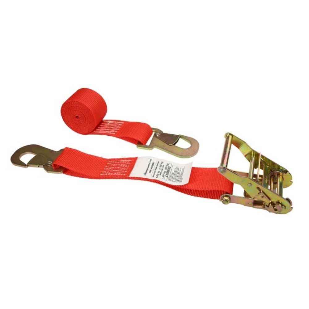2" x 8' Red Ratchet Strap w/ Flat Snap Hooks