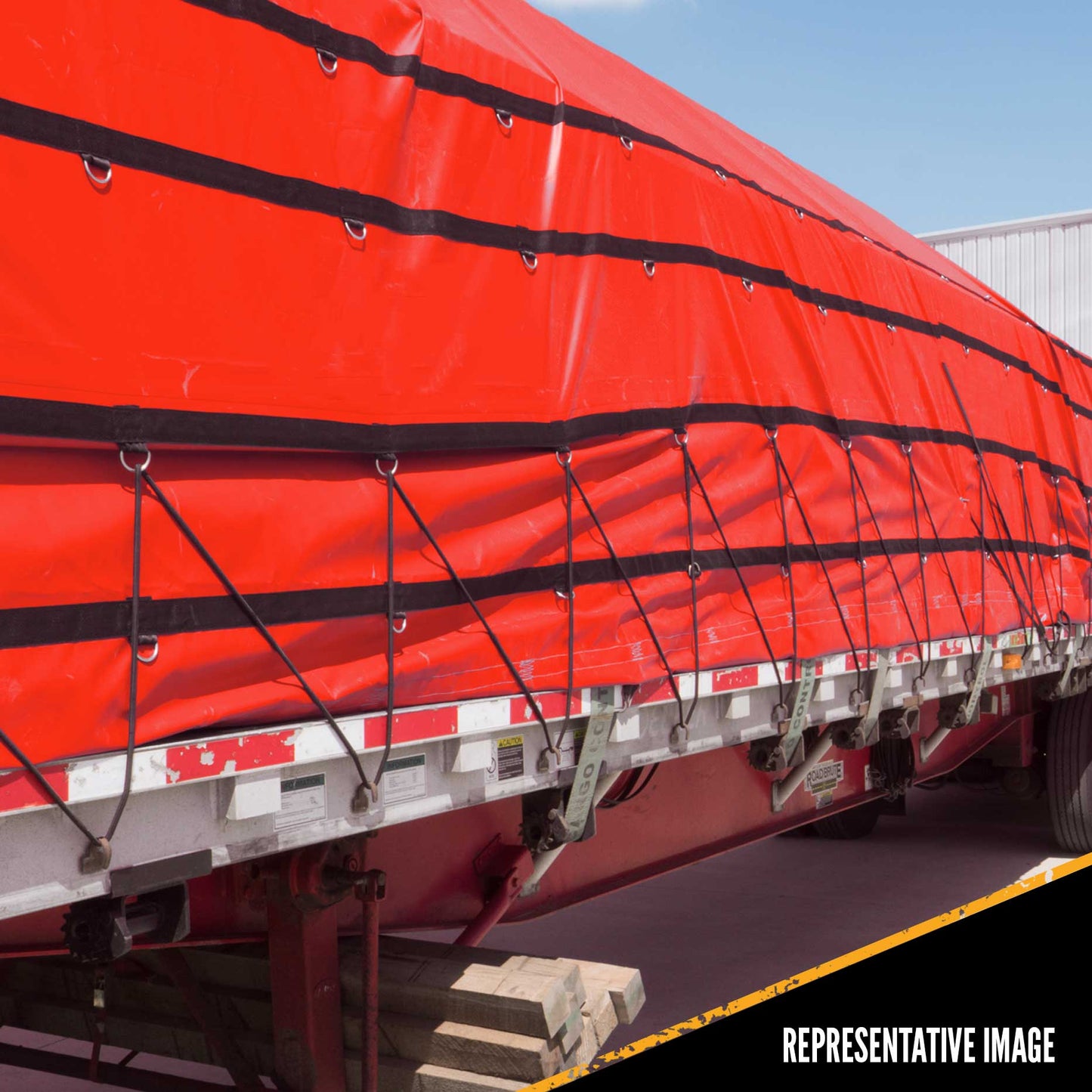 Heavy Duty Lumber Tarp 16 foot x 28 foot (4 foot Drop & Flap) 18 oz Red Tarp image 7 of 9