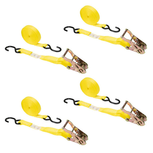 1" x 15' Ratchet Strap w/ S-Hook - 4 pack