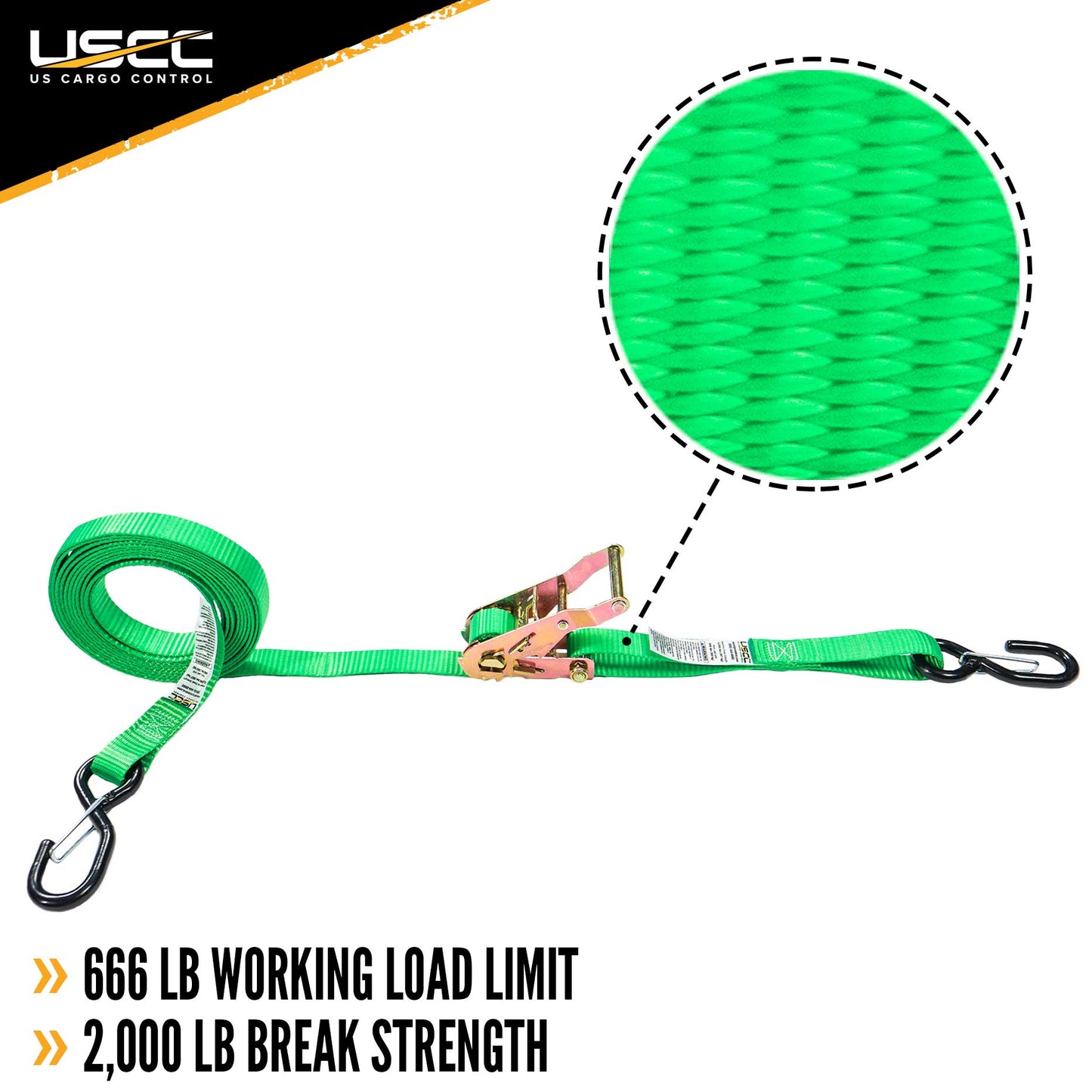 1" x 10' Green Ratchet Strap w/ S-Hook and Keeper