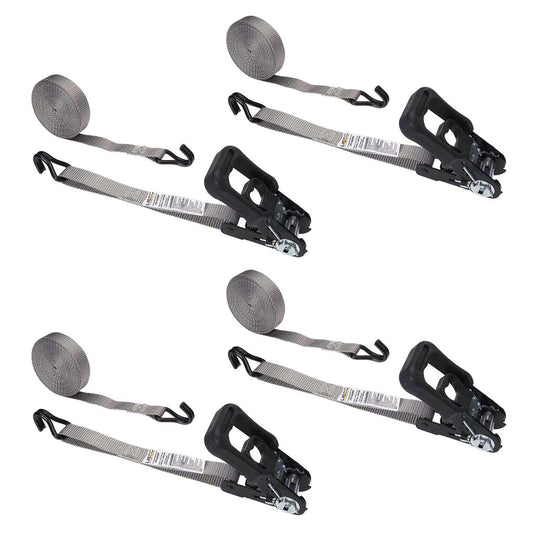 1" x 20' Rubber Coated Ratchet Strap w/ Vinyl Coated Wire Hooks - 4 Pack