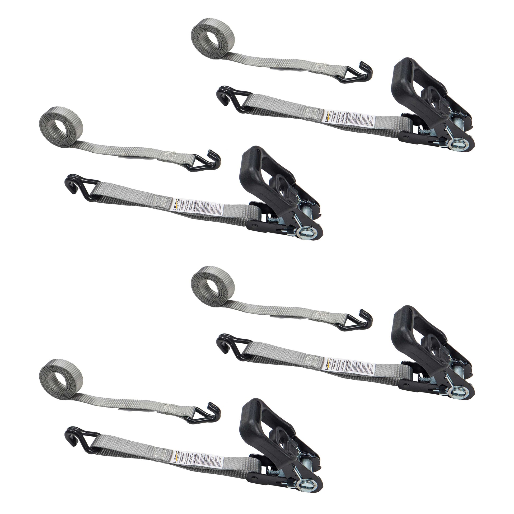 1 inch x 10 foot Rubber Coated Ratchet Strap w Vinyl Coated Wire Hooks 4 Pack image 1 of 7