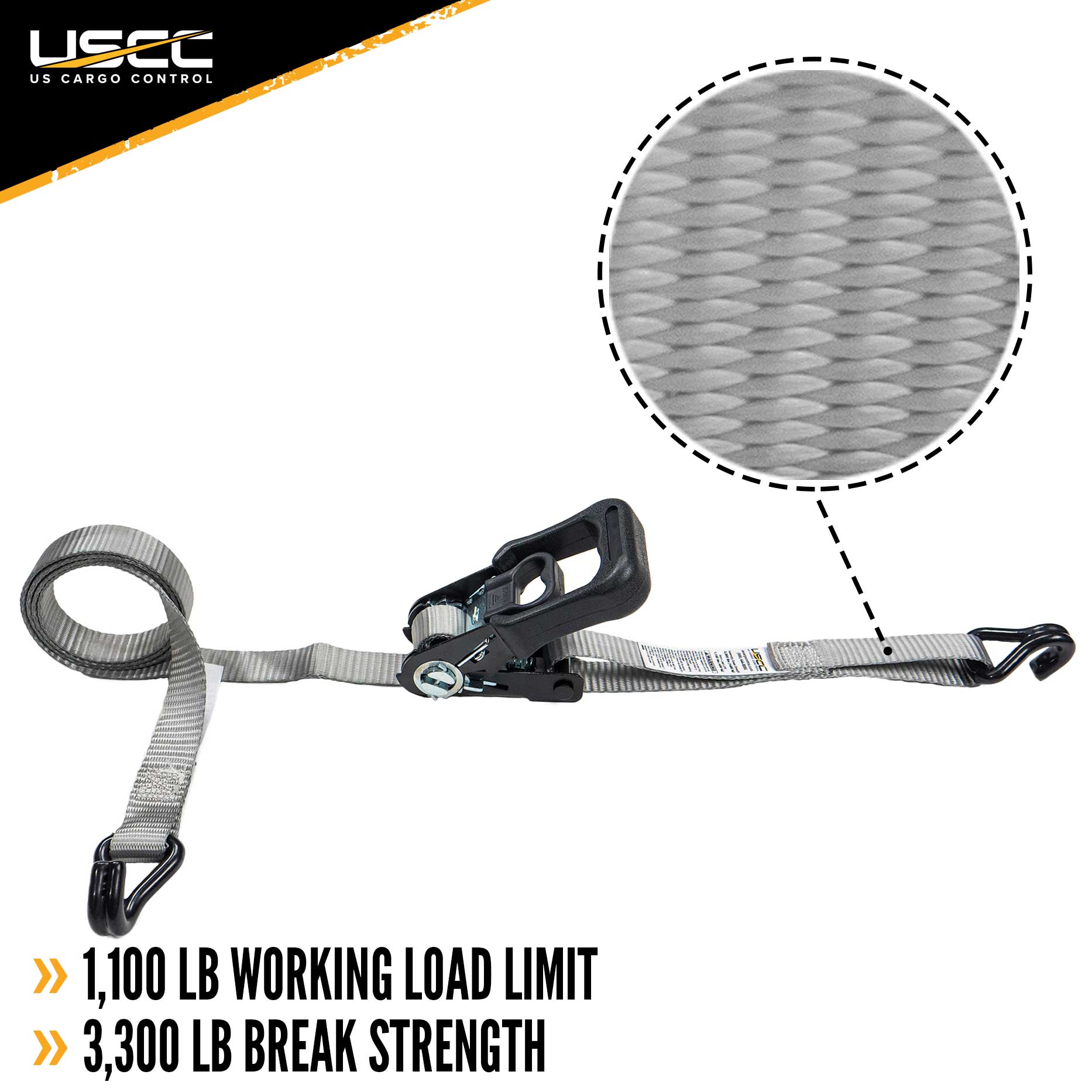 1 inch x 10 foot Rubber Coated Ratchet Strap w Vinyl Coated Wire Hooks image 2 of 7