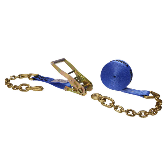 2 inch x 27 foot Blue Ratchet Strap w Chain Extension