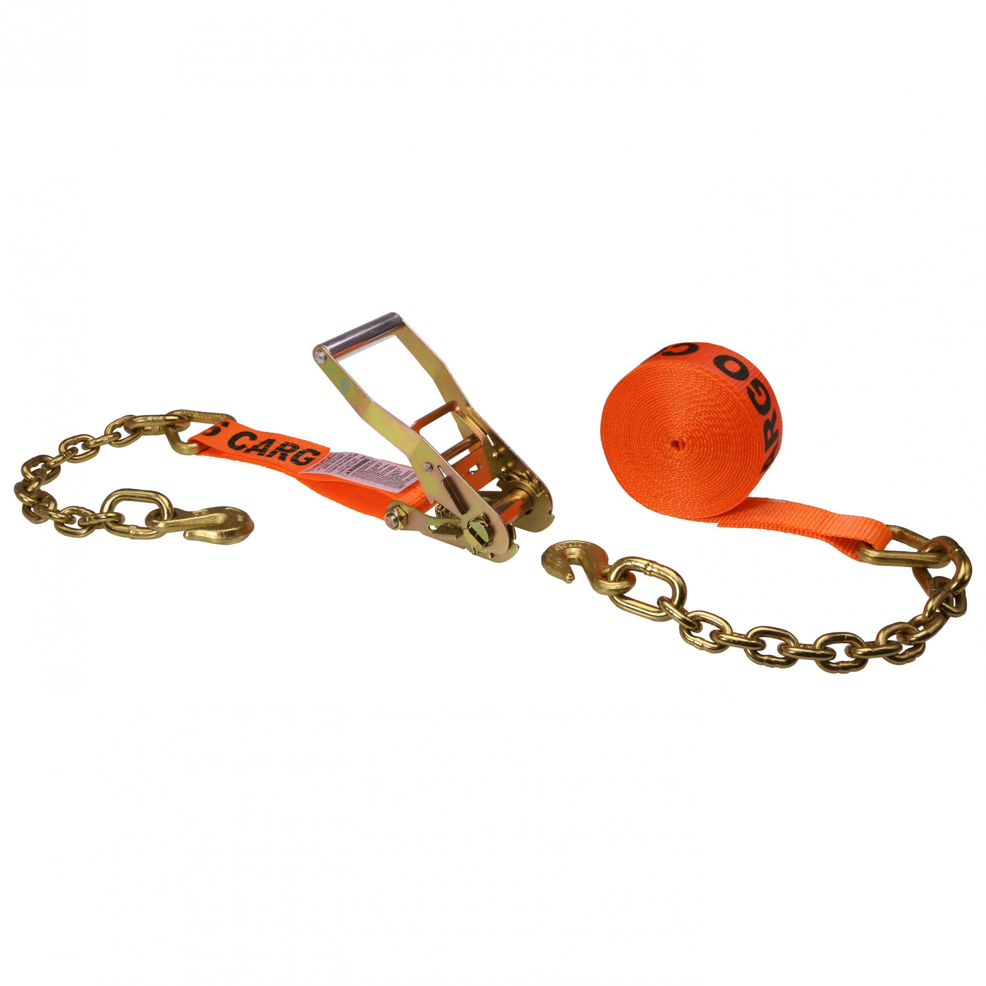 2 inch x 27 foot Orange Ratchet Strap w Chain Extension