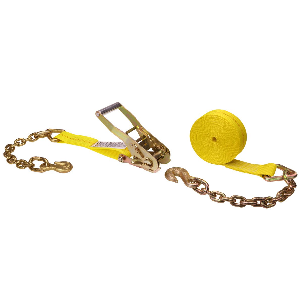 2" x 27' Yellow Ratchet Strap w/ Chain Extension