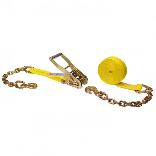 2 inch x 30 foot Yellow Ratchet Strap w Chain Extension image 1 of 2