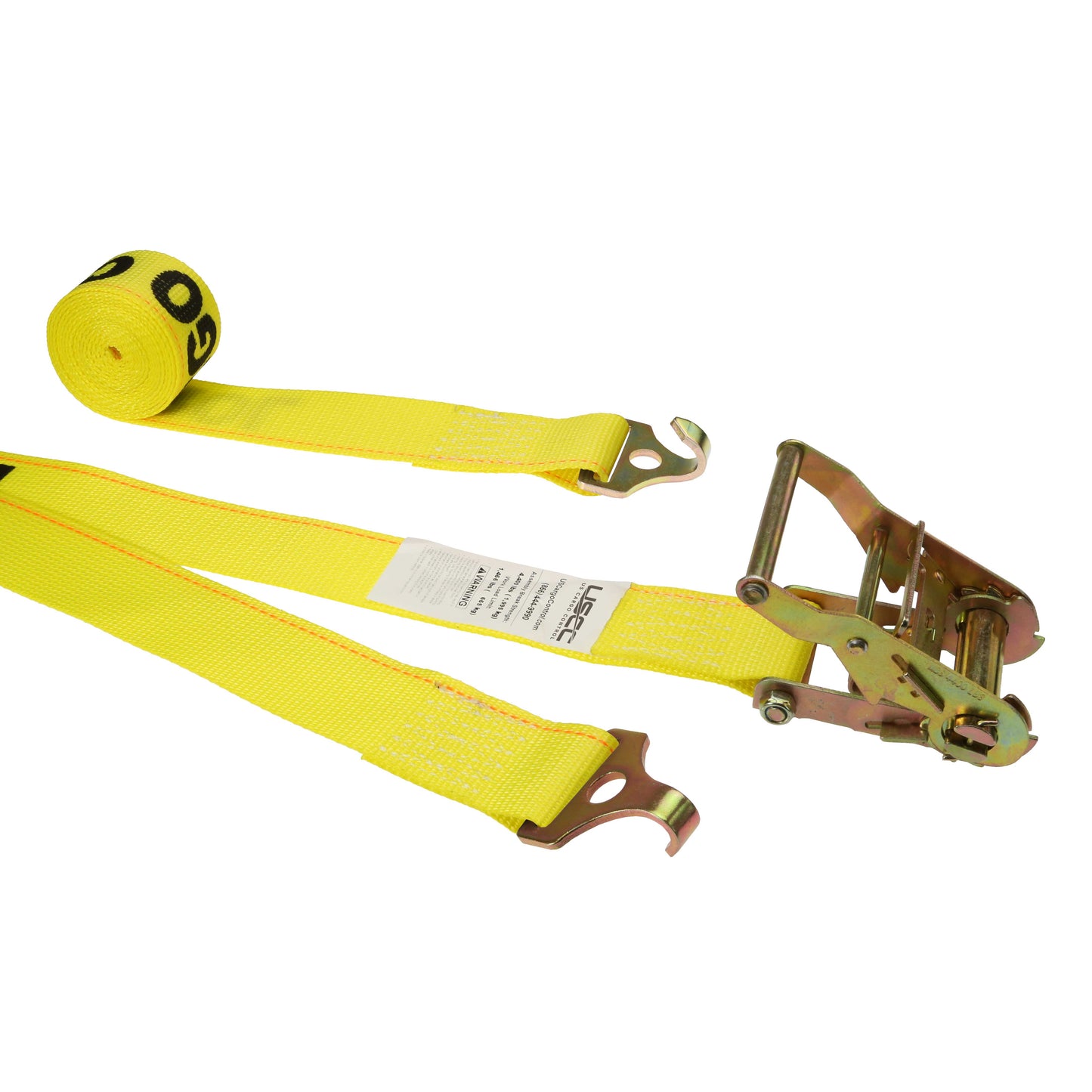 2 inch x 12 foot Yellow Ratchet Strap w FTrack Plate Trailer Hooks image 1 of 4