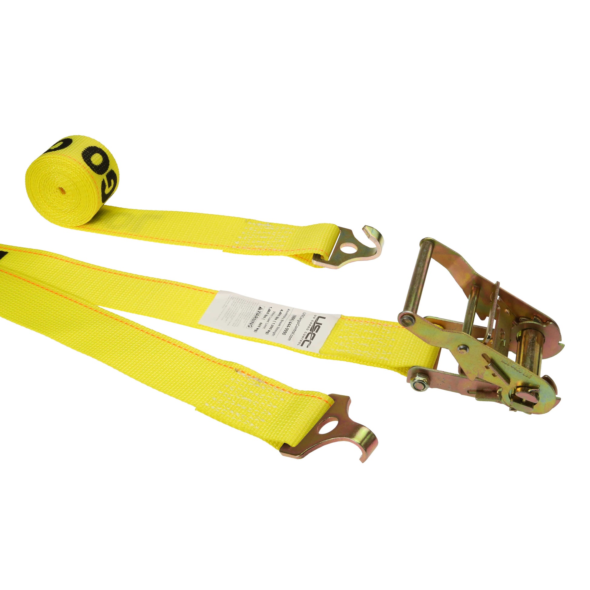 2 inch x 12 foot Yellow Ratchet Strap w FTrack Plate Trailer Hooks image 1 of 4