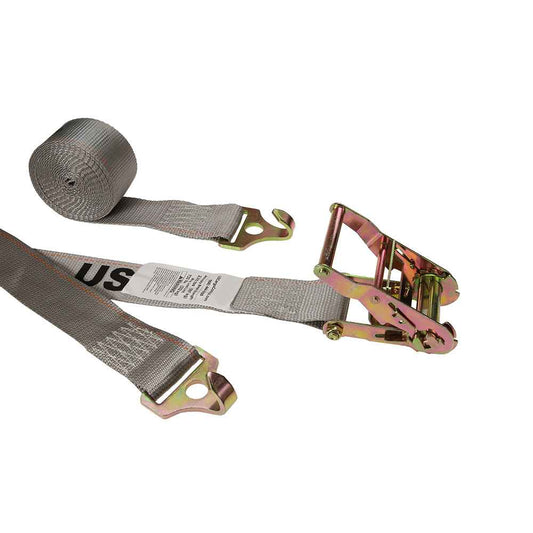 2 inch x 16 foot Gray Plate Trailer Strap w FHook And Ratchet image 1 of 3