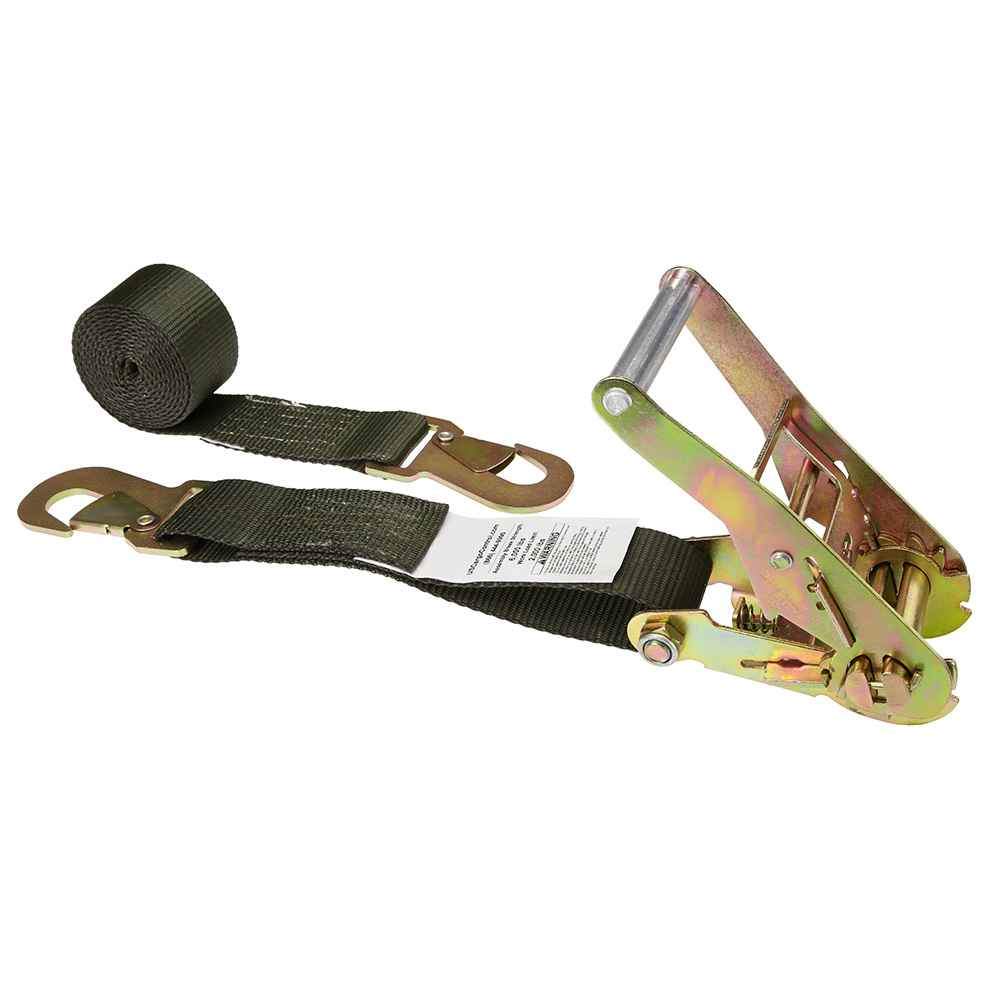 2 inch x 8 foot Olive Car Tie Down Strap w Flat Snap Hooks image 1 of 3
