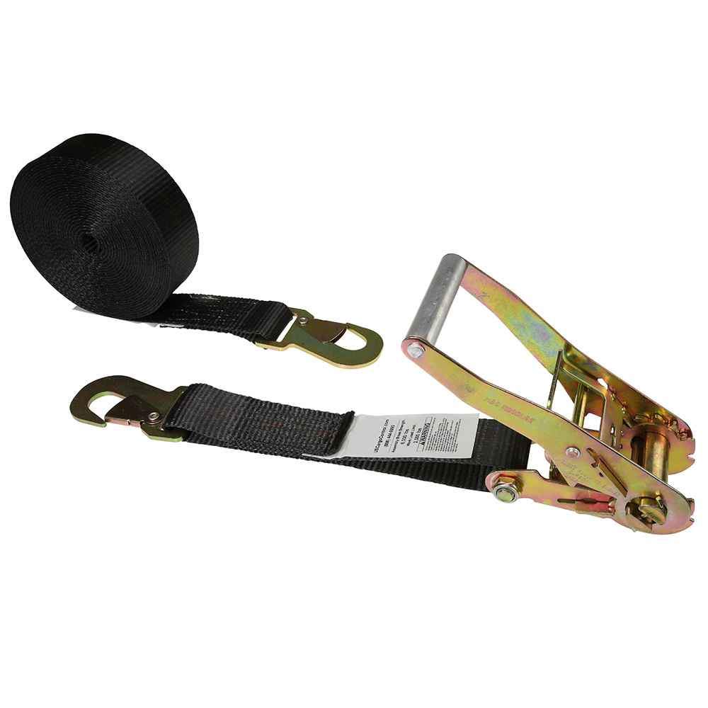 2 inch x 30 foot Black Ratchet Strap w Flat Snap Hooks image 1 of 3