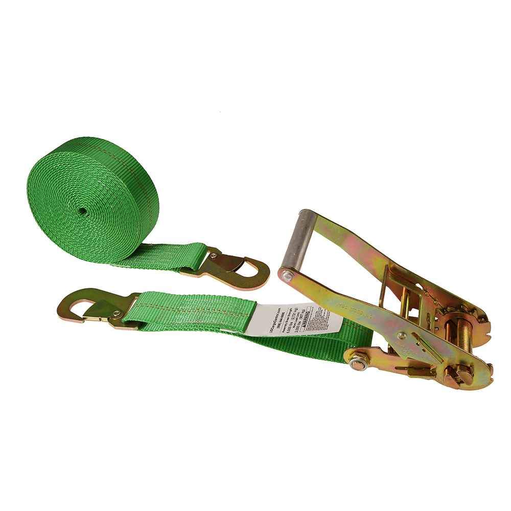 2 inch x 27 foot Green Ratchet Strap w Flat Snap Hooks image 1 of 3